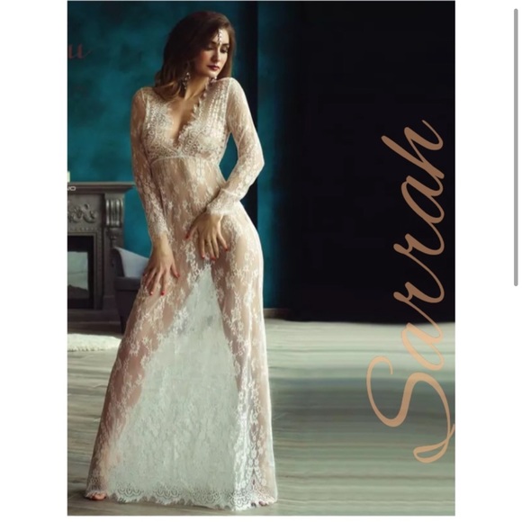 LAST 1 Large! NEW White Lace V Neck Floor Length Dress Maxi Dress - Picture 5 of 14